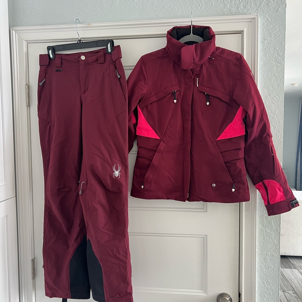 Spyder Women's Maroon Ski Jacket and Pants Set